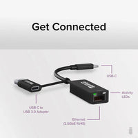 Plugable USBC-E2500 2.5G USB C and USB to Ethernet Adapter - 2-in-1 Adapter