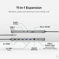 Plugable USBC-11IN1E 11-in-1 USB-C Hub 100W USB-C Pass-through, Laptop Docking