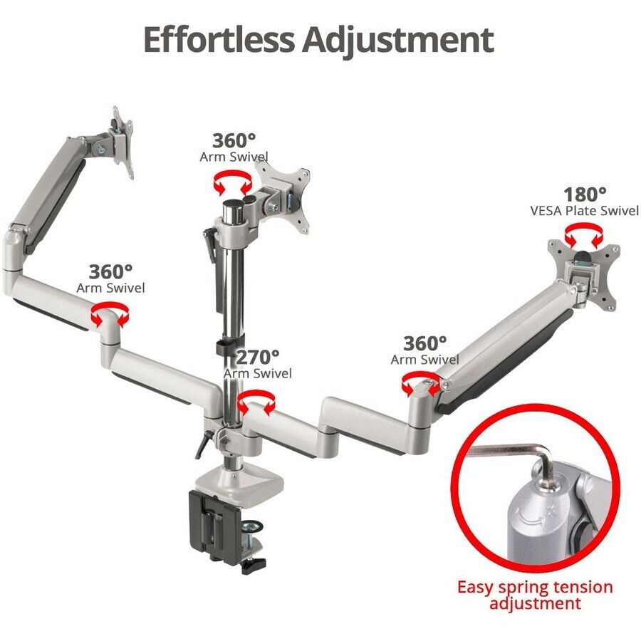 SIIG CE-MT3611-S1 Triple Monitor Aluminum Gas Spring Desk Mount