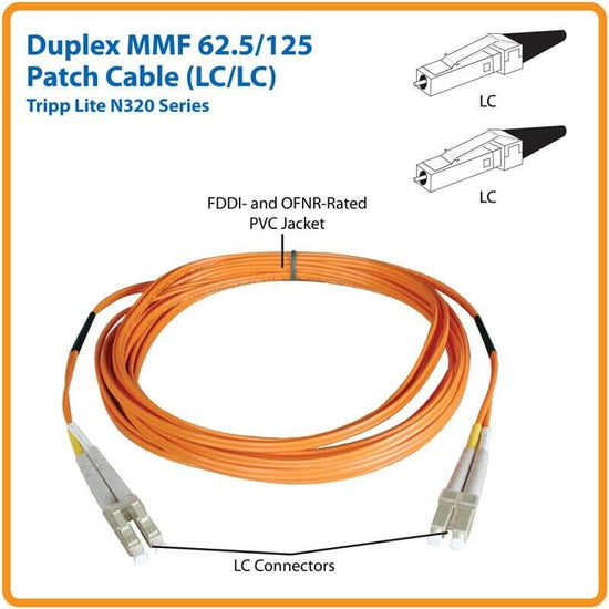 Tripp Lite N320-001 0.3M Duplex Multimode 62.5/125 Fiber Optic Patch Cable LC/LC