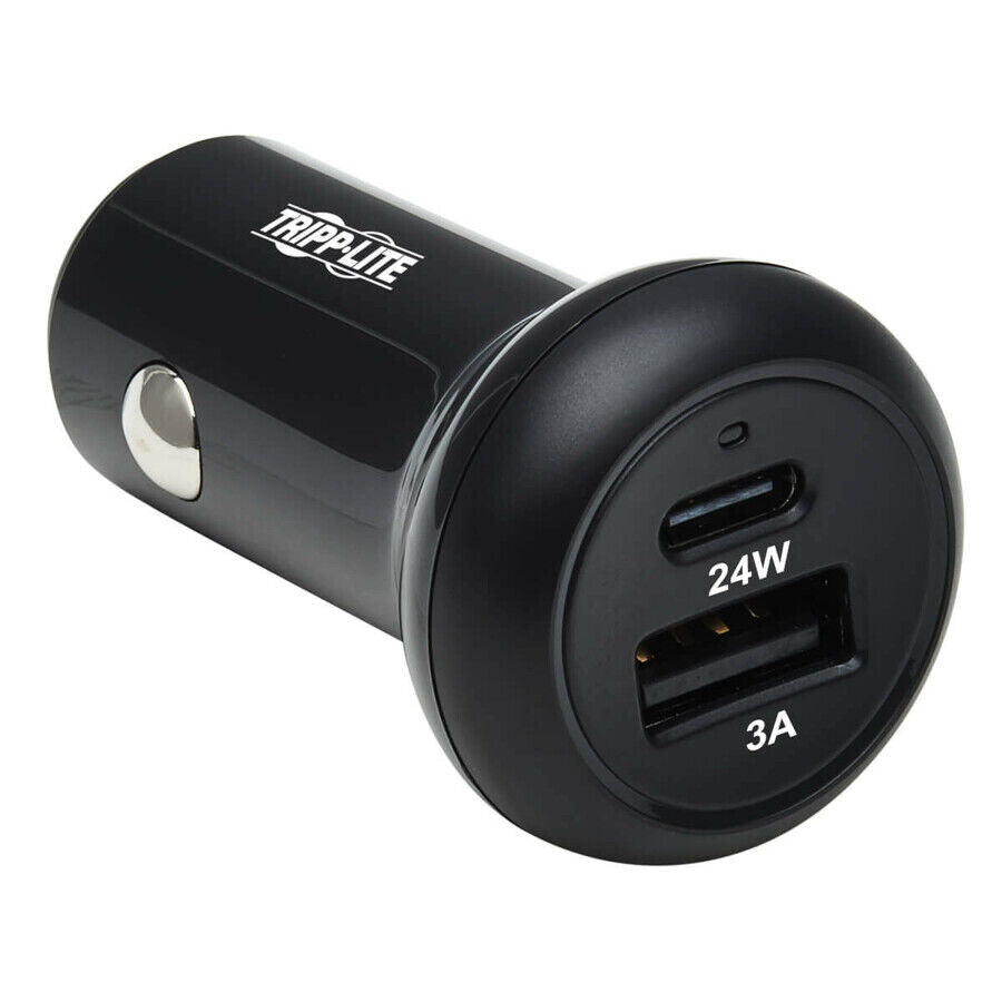 Tripp Lite U280-C02-24W-1B USB-C USB-A Quick Car Charger 2 Ports 24W 3A Black