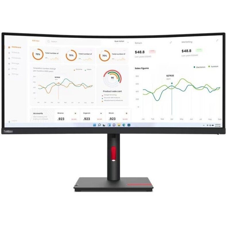 Lenovo 63D4GAR1US ThinkVision T34w-30 34" UW-QHD Curved Screen LCD Monitor
