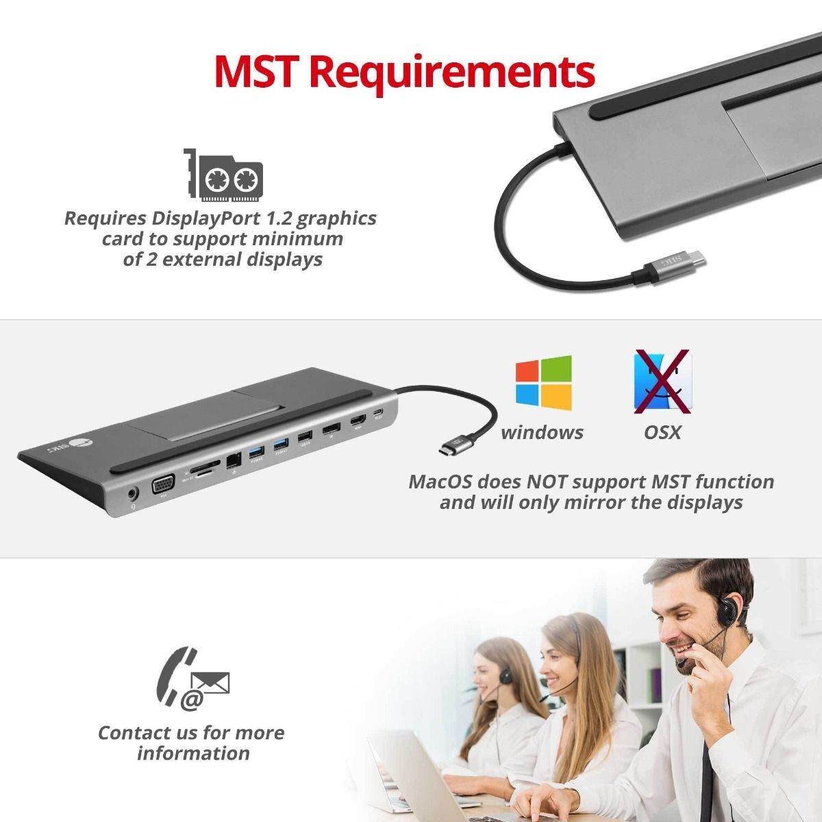 SIIG JU-DK0E11-S1 Aluminum USB-C MST Video Docking Station with 100W PD