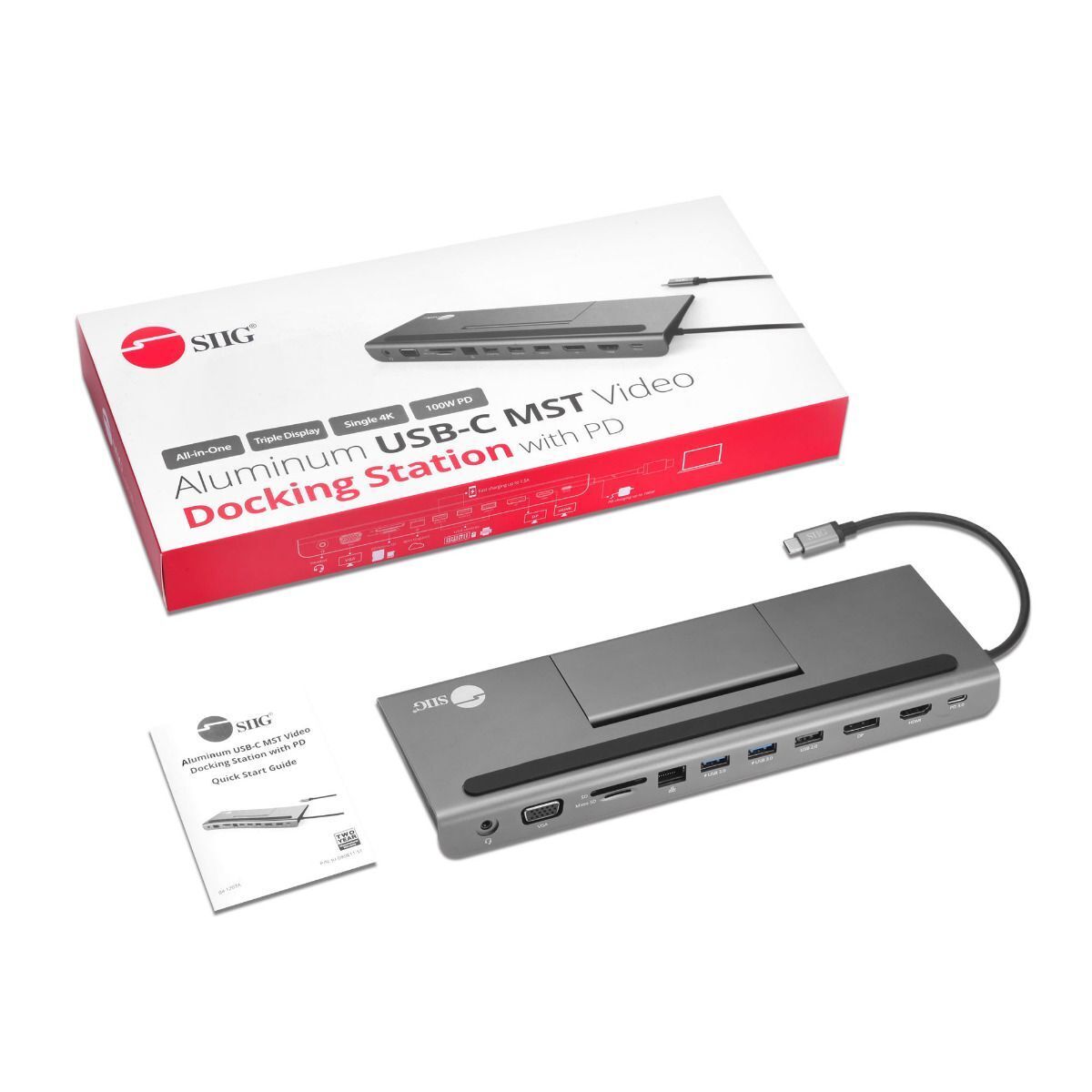 SIIG JU-DK0E11-S1 Aluminum USB-C MST Video Docking Station with 100W PD