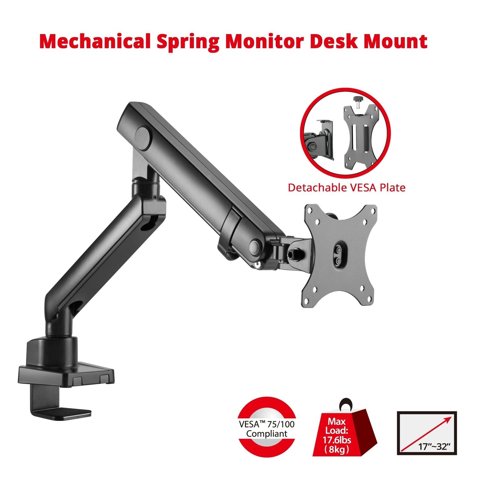 SIIG CE-MT2T12-S1 Aluminum Mechanical Spring Single Monitor Arm Mount