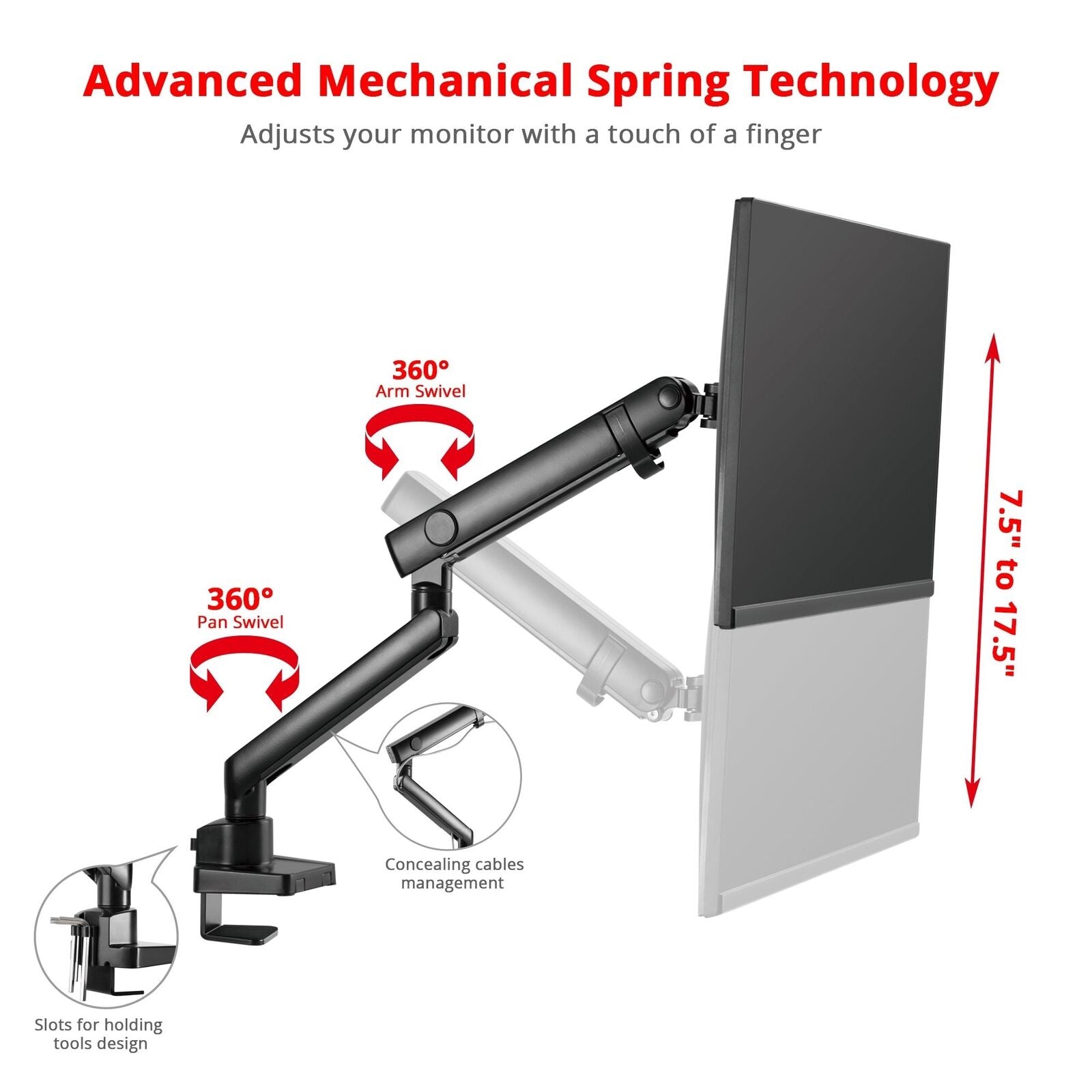 SIIG CE-MT2T12-S1 Aluminum Mechanical Spring Single Monitor Arm Mount