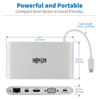 Tripp Lite U442-DOCK1 USB-C Dock Charge Station USB-A HDMI VGA DP MDP Giga LAN