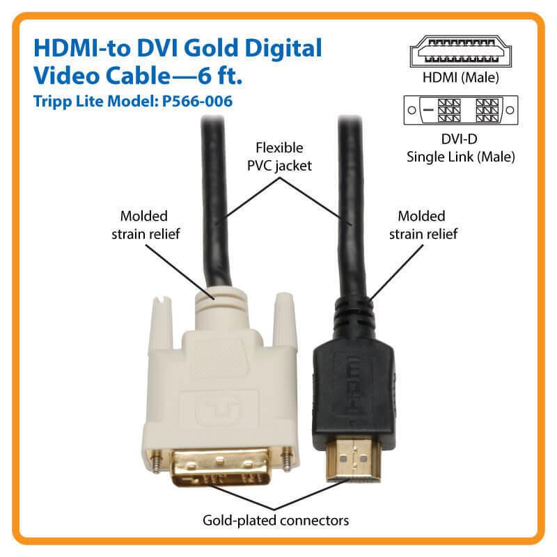 Tripp Lite P566-006 6FT HDMI to DVI-D Digital Monitor Adapter Video Cable