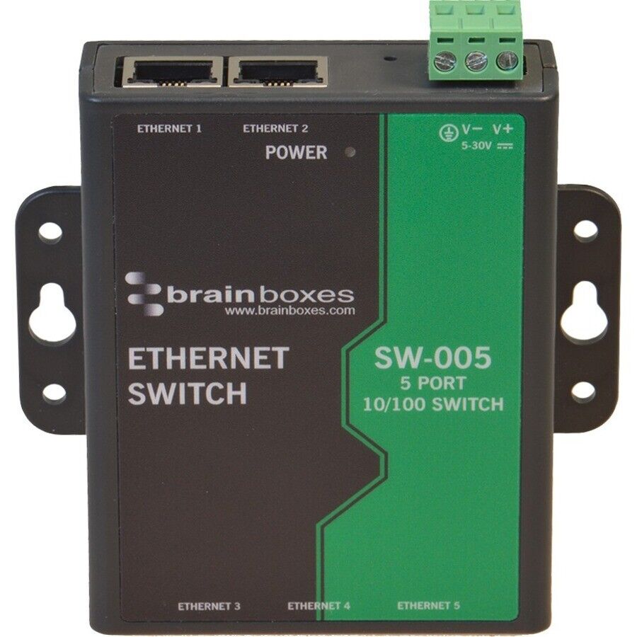 Brainboxes SW-005 5 Port Unmanaged Ethernet Switch Wall Mountable 10/100Base-TX