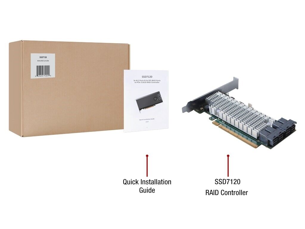 HighPoint SSD7120 4x Dedicated 32Gbps U.2 to PCIE 3.0 x16 RAID Controller