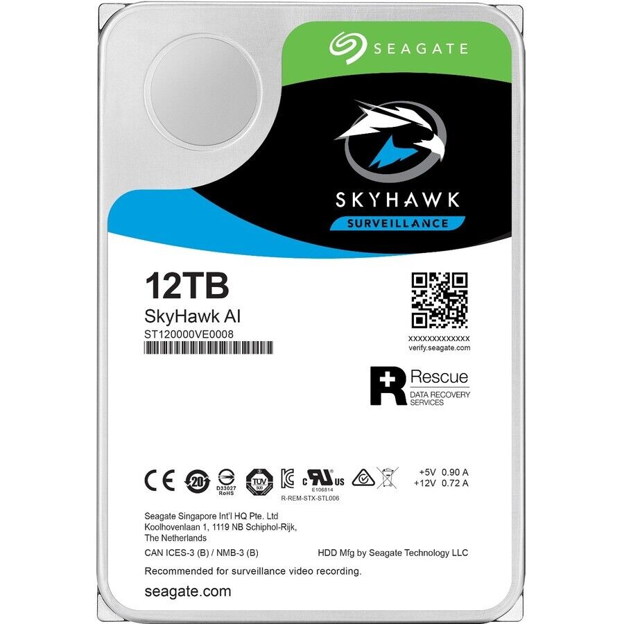 Seagate ST12000VE001 12TB Hard Drive 3.5 SATA 6 Gb s 256MB SkyHawk AI Bare