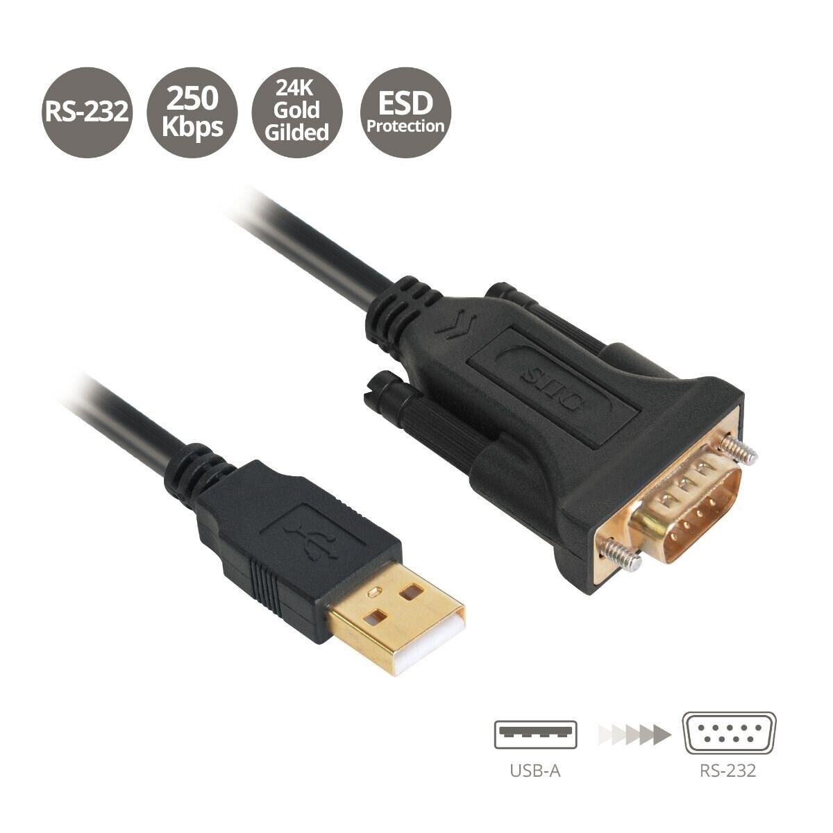 SIIG JU-CS0311-S1 USB to RS232 Serial Adapter - FTDI 1000mm Opp Bag