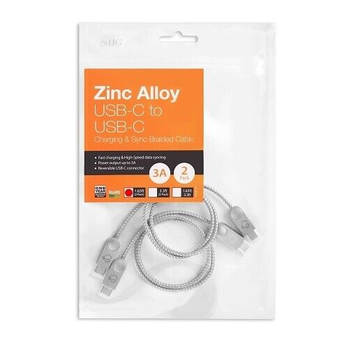 SIIG CB-US0P11-S1 1.65ft Zinc Alloy USB-C to USB-C Charging Sync Braided Cable