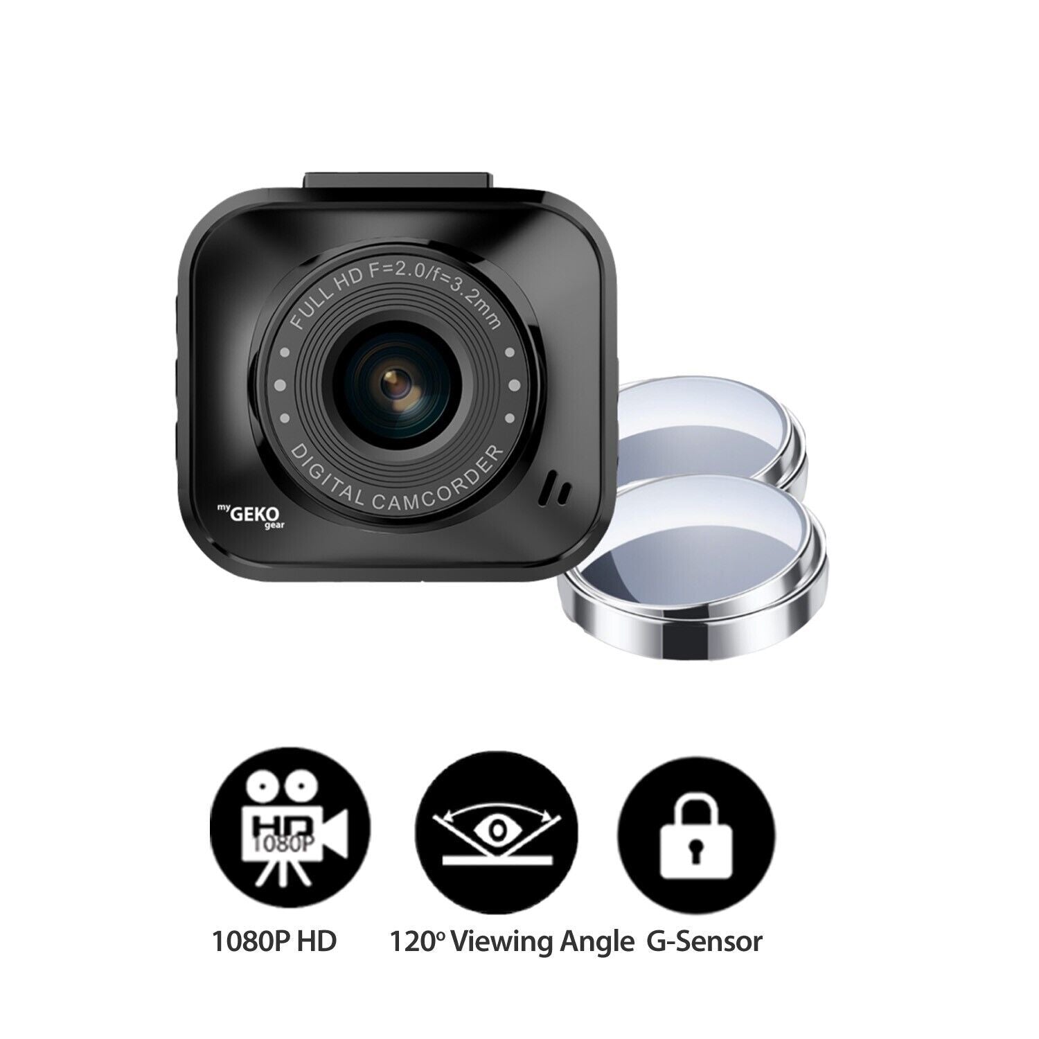 Adesso GekoGear GO1228G Orbit 122 1080P HD Wide Angle DashCam 8GB +Blind Mirrors