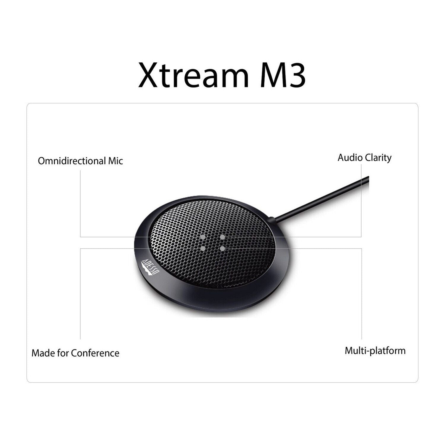 Adesso XTREAM M3 Omni DIrectional USB TableTop Flat Desktop Meeting Microphone