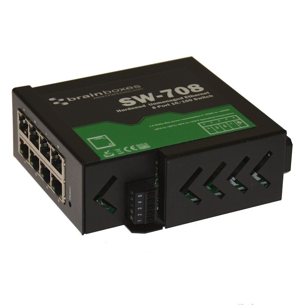 Brainboxes SW-708 8 Port Industrial Ethernet Network Hardened Switch TAA