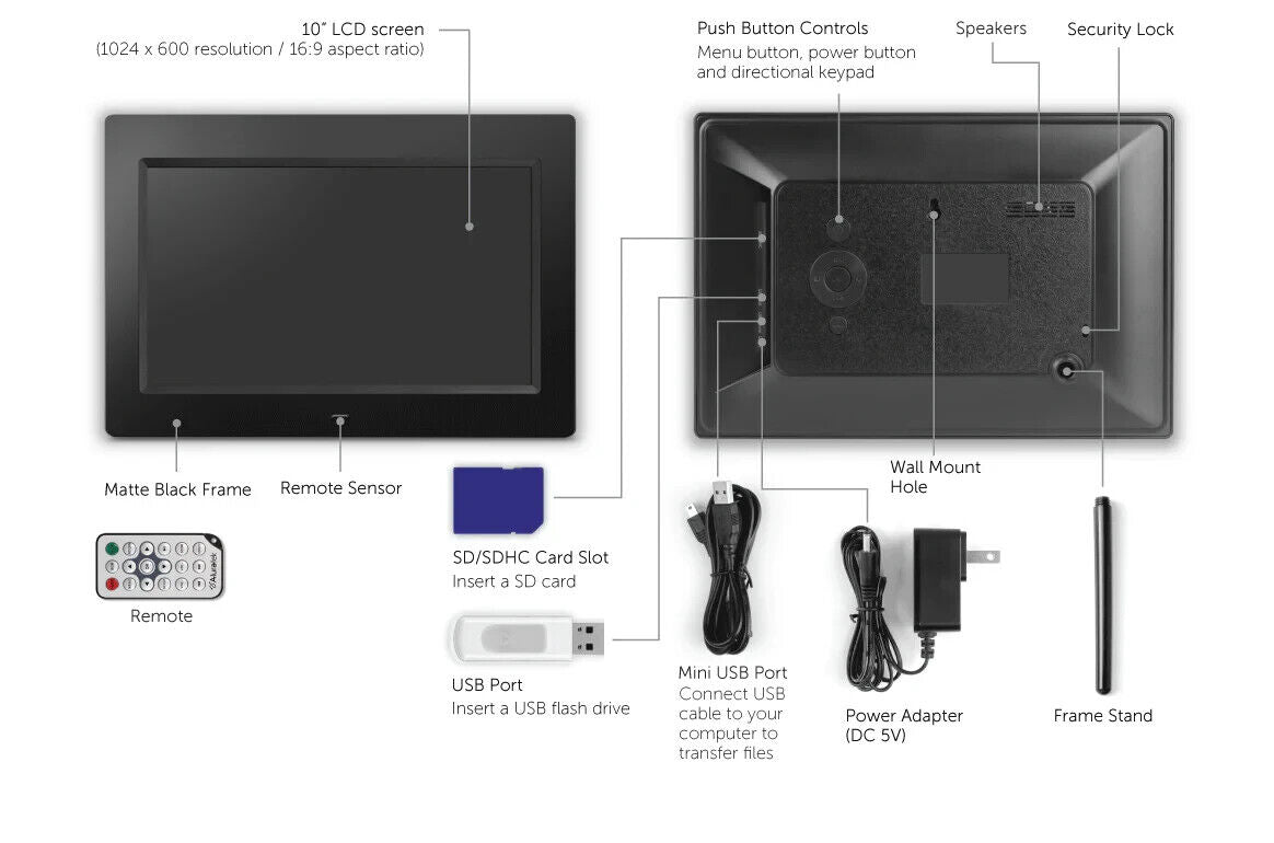 Aluratek ADMPF310F 10" LCD Digital Photo Picture Slideshow Frame Stand SD USB 4G