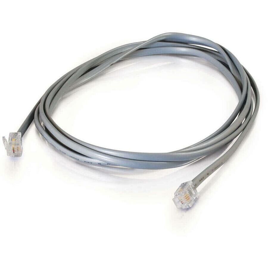 C2G 02970 7FT (84") RJ11 Modular Telephone Cable Cord Male Silver Clear Clip