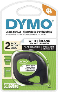 Dymo 10697 LetraTag Electronic Label Maker Tape Direct Thermal White 1/2" x 13'