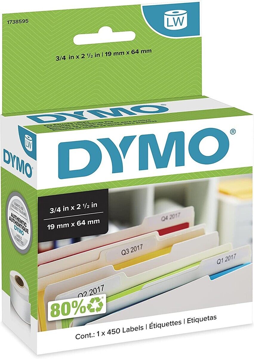 Dymo 1738595 450 File Document Management Labels Thermal White 3/4" x 2 1/2"