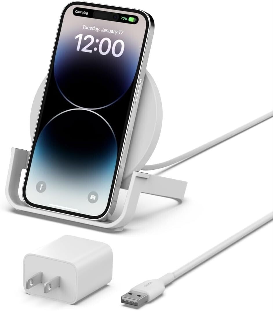 Belkin WIB001TTWH 10W BosstCharge Wireless Charger WHITE STAND w QC Cable