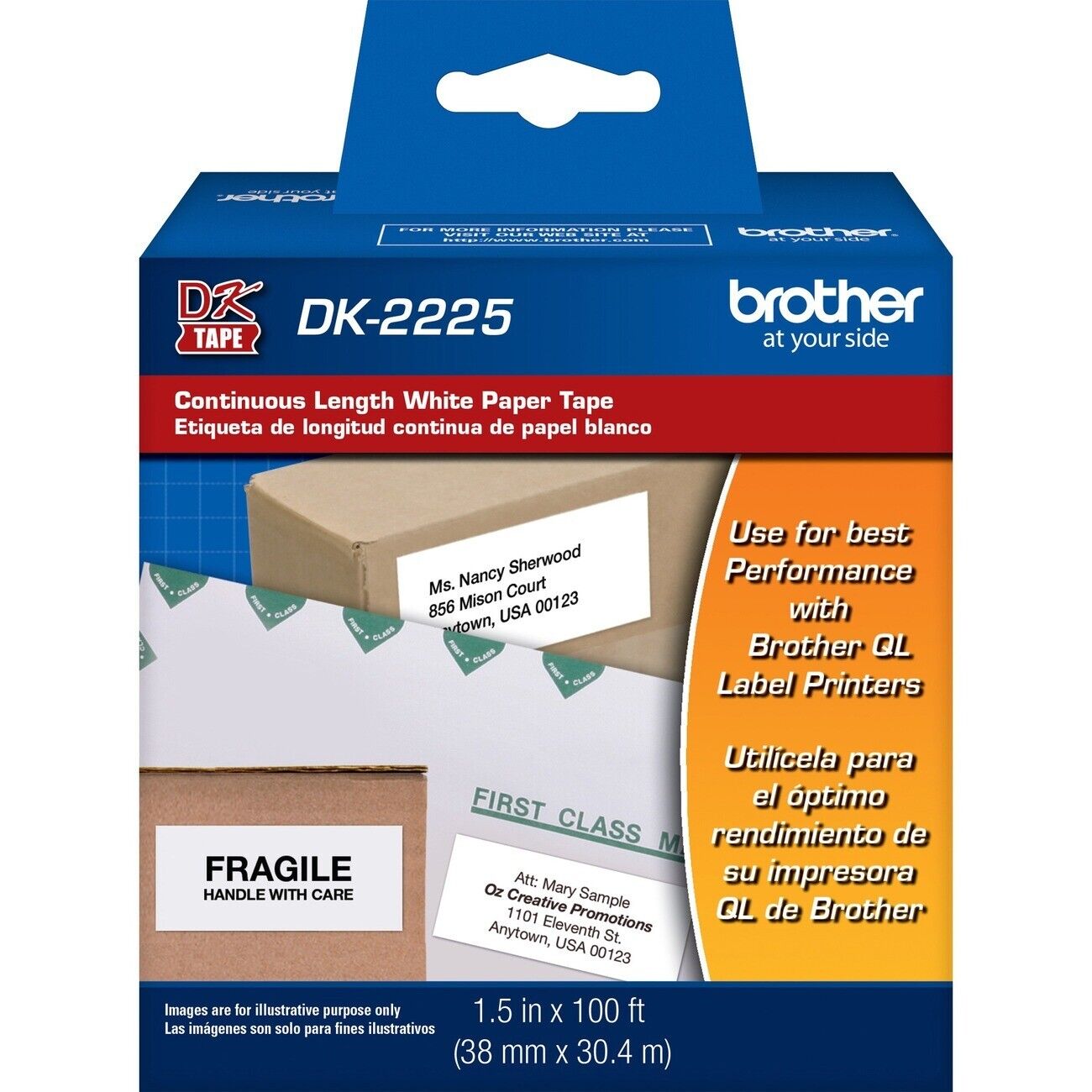 Brother DK2225 DK 1.5" x 100' Black on White Continuous Length Paper Tape Labels