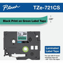 Brother TZE721CS P-Touch 3/8"x26.2' BLACK on GREEN Laminated Label Tape Cartrdge