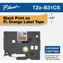 Brother TZEB31CS P-Touch 1/2"x26.2' BLACK on FLUORES-ORANGE Lamniated Label Tape