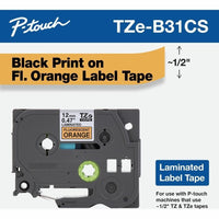 Brother TZEB31CS P-Touch 1/2"x26.2' BLACK on FLUORES-ORANGE Lamniated Label Tape