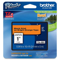 Brother TZEB51 P-Touch 1"x26.2' BLACK on FLOUR-ORANGE Laminated Label Tape Cart