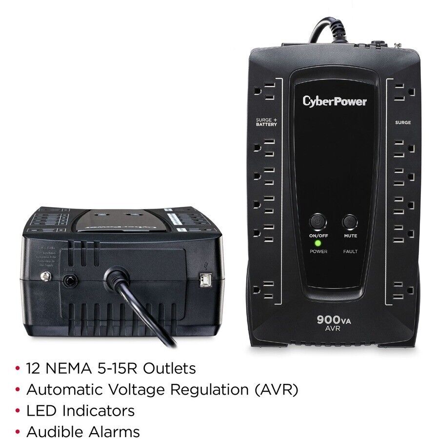 CyberPower AVRG900U 12 Outlets AVR Surge UPS System w USB 900VA 480W 120 VAC