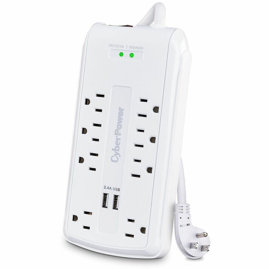 CyberPower CSP806U Pro 8 Outlet 600VA Surge Protection w USB 3000J w 6FT WHT CRD