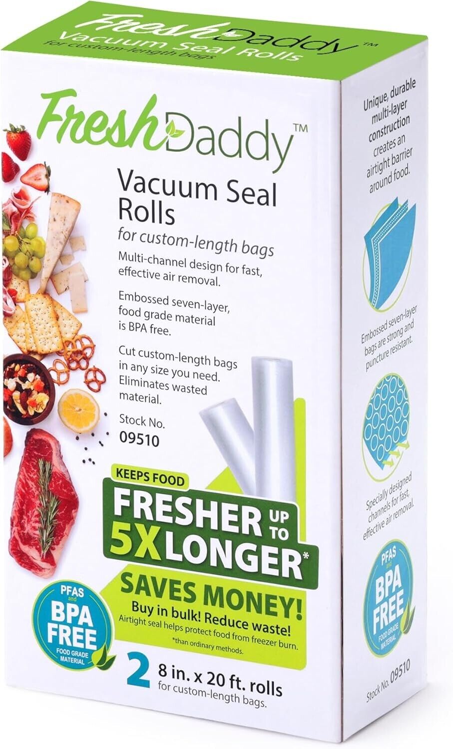 Presto 09510 FreshDaddy 8"x20' Vacuum Seal Roll Puncture Resistant BPA-PFA-Free