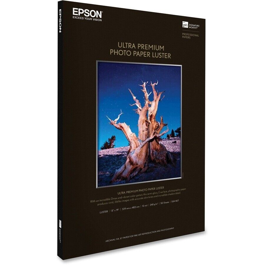 Epson S041407 13"x19" 64lb Ultra Premium Luster Photo Paper White 50/Pack