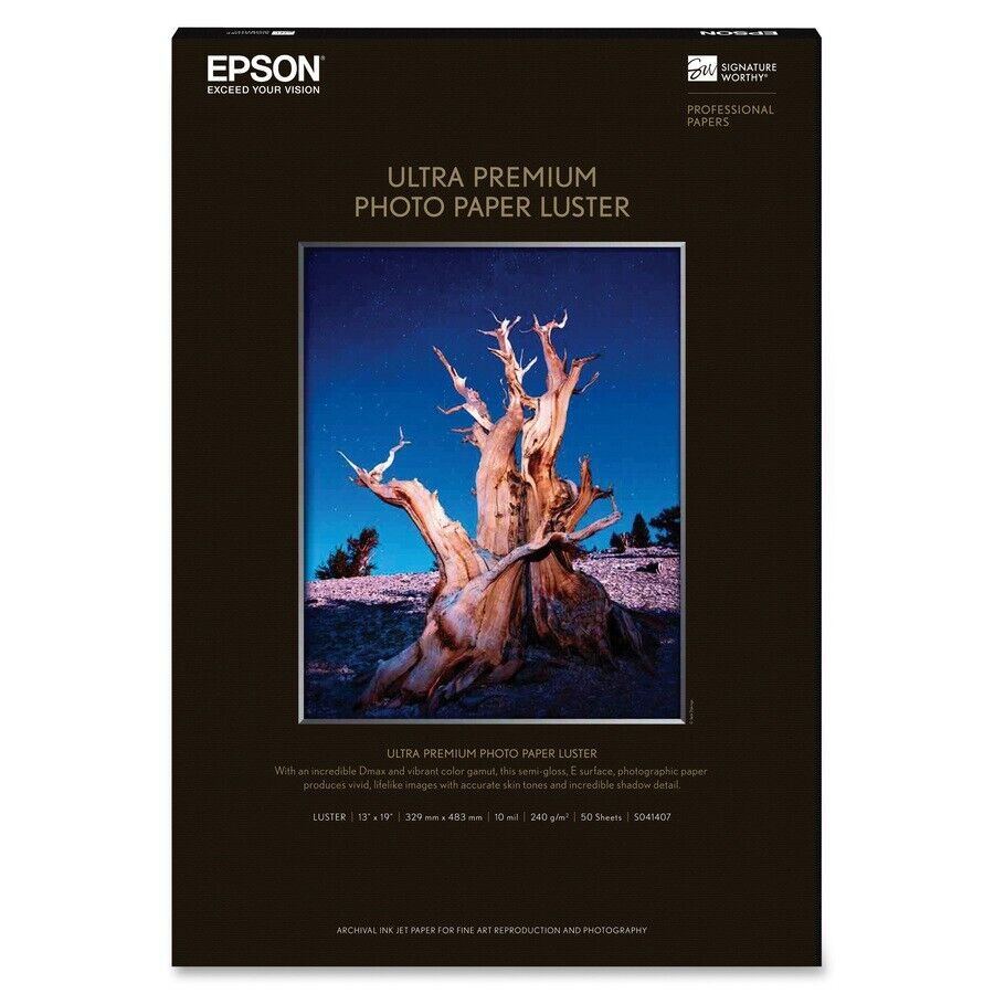 Epson S041407 13"x19" 64lb Ultra Premium Luster Photo Paper White 50/Pack