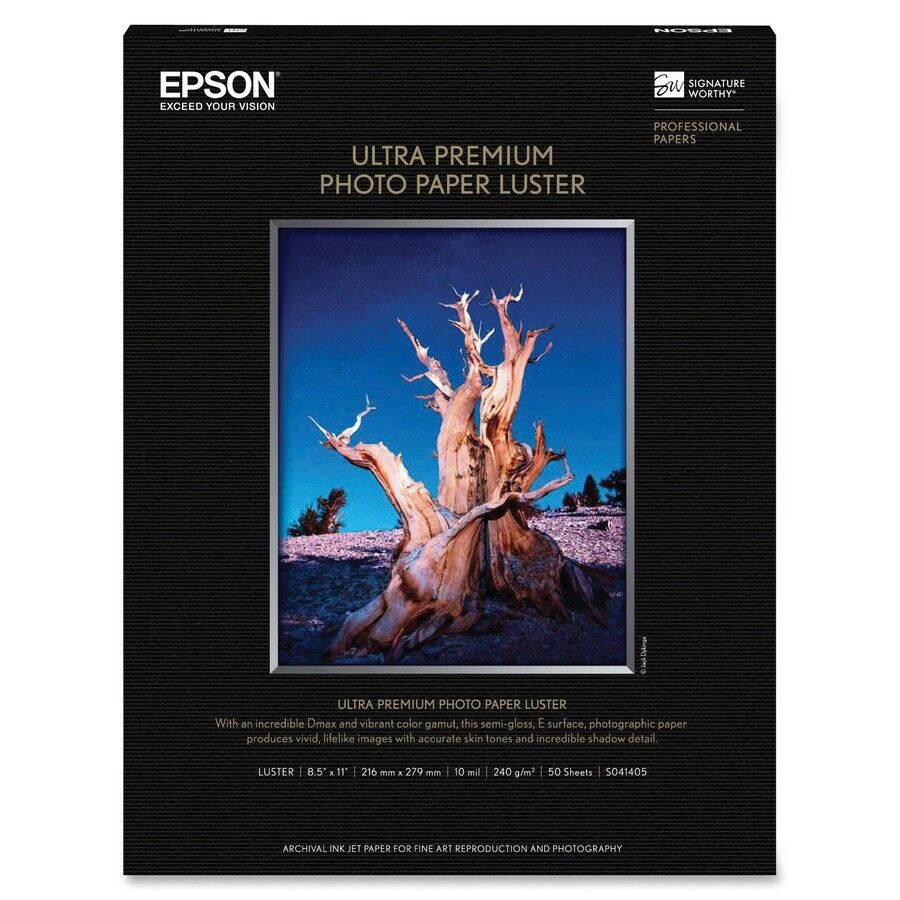 Epson S041405 8.5"x11" 64lb Ultra Premium Luster Photo Paper White 50/Pack