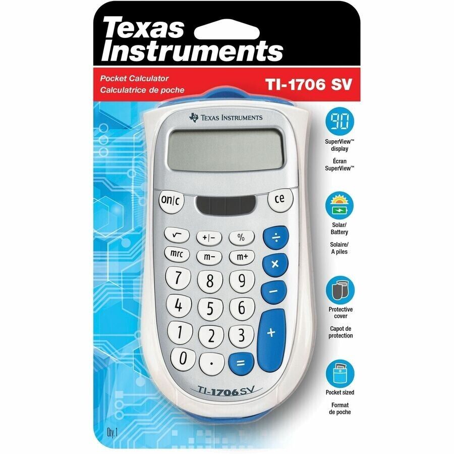 Texas Instruments 1706SV/TBL/2L1 SV Simple Calculator Dual Power Slide Hard Case