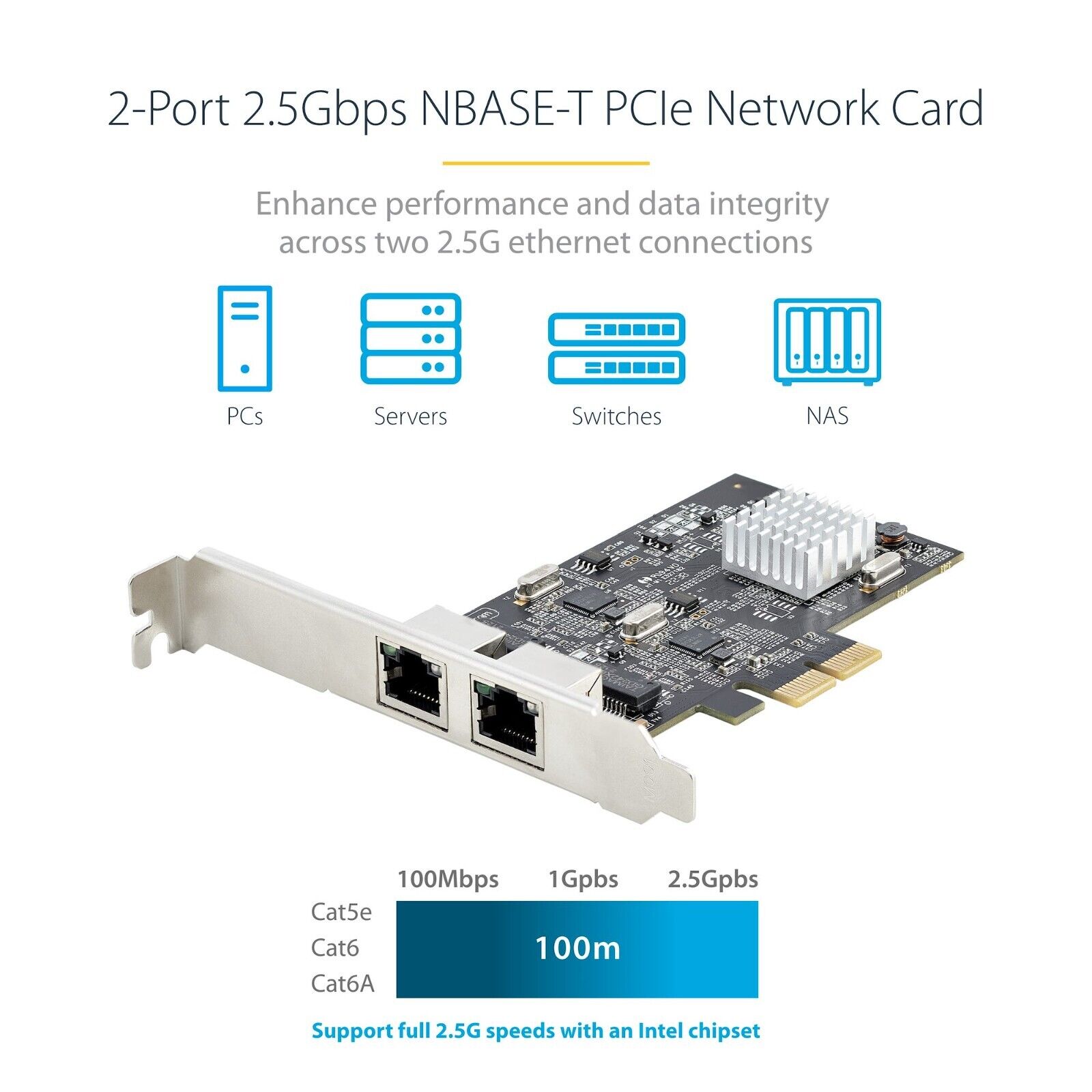 StarTech PR22GI-NETWORK-CARD 2-Port 2.5G Ethernet RJ45 PCIe x2 Network Card