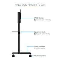 StarTech MBLTVSTNDEC Mobile TV Cart Rolling Rotate Tilt Stand w Shelf 37"-70"