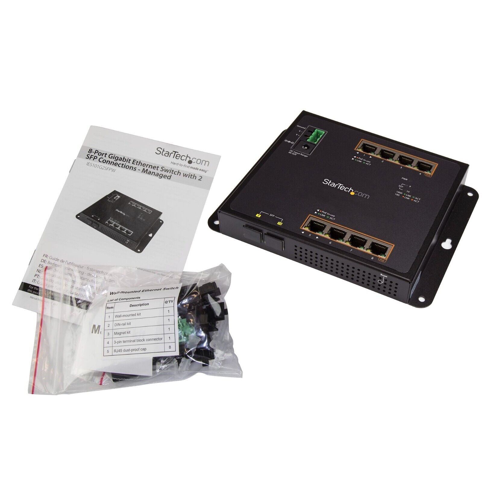 StarTech IES101GP2SFW 8 Port Industrial Gbe 30W PoE+ Ethernet Rugged Switch 2SFP