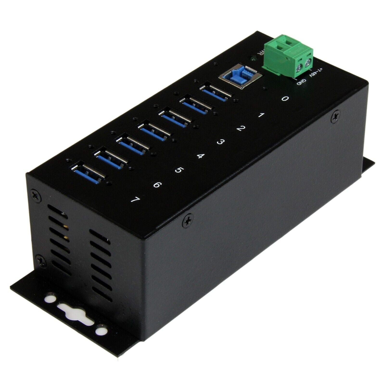 StarTech ST7300USBME 7 Port Industrial USB 3.0 Metal Hub w Term Blk ESD DIN Wall