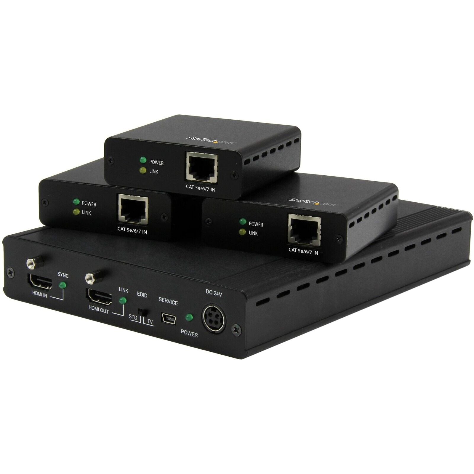 StarTech ST124HDBT 3 Port HDMI 4K over CAT5e HDBaseT Exterder Kit w 3 Receivers