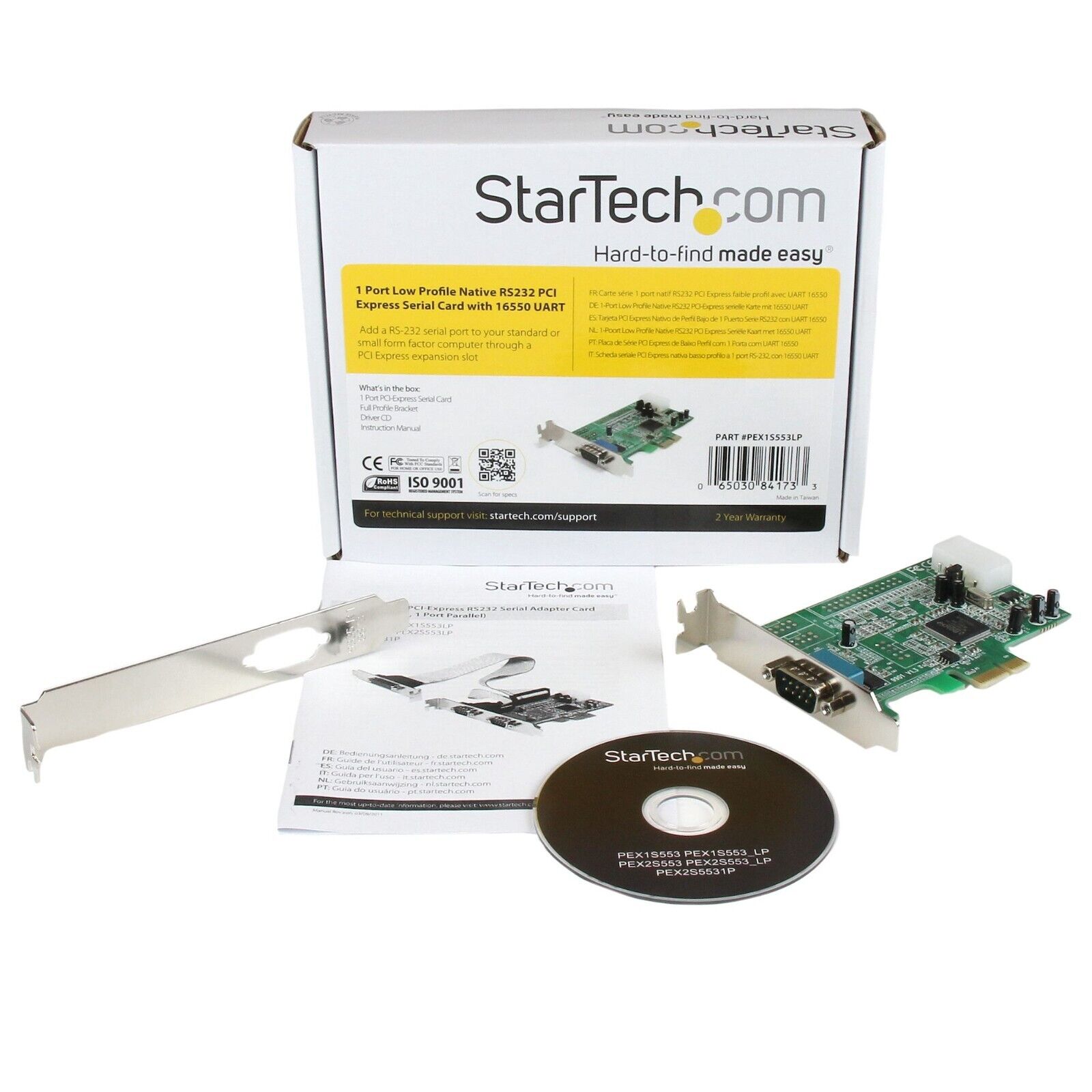 StarTech PEX1S553LP 1 Port RS232 Serial DB9 Adapter Low Profile Card 16550 UART