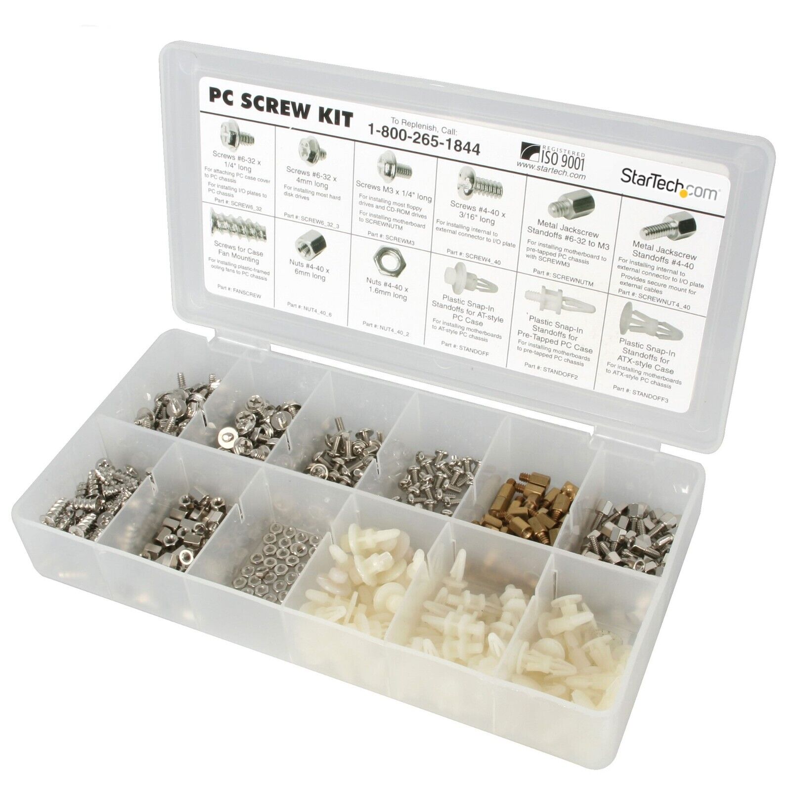 StarTech PCSCREWKIT Deluxe Assorted PC Screw Nuts Standoffs Kit w 12 Div Case
