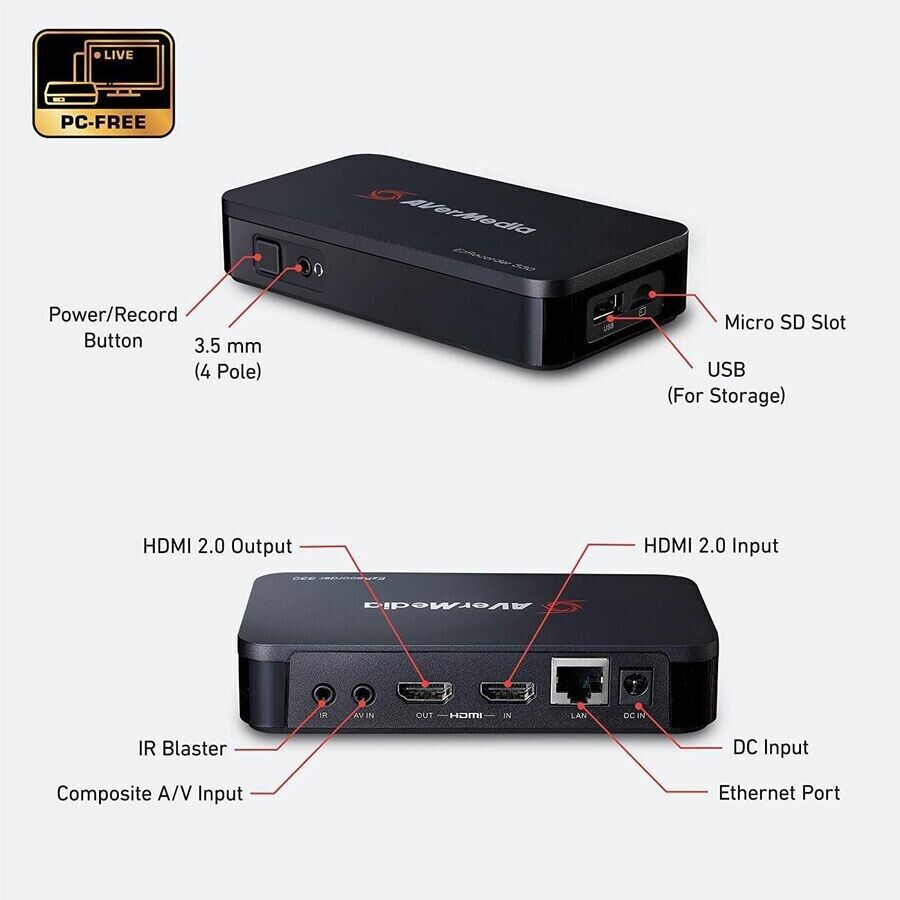 AVerMedia ER330 EzRecorder 4K Record Stream Capture UHD RJ45 USB Audio In Out