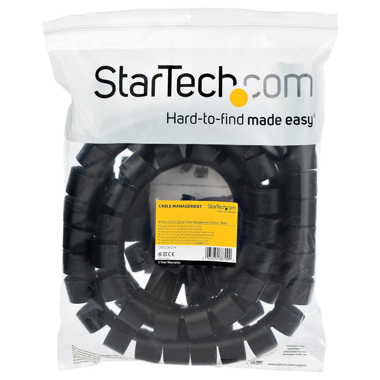 StarTech CMSCOILED4 8Ft 1.8" Coil Cable Management Sleeve Spiral Wire Organizer