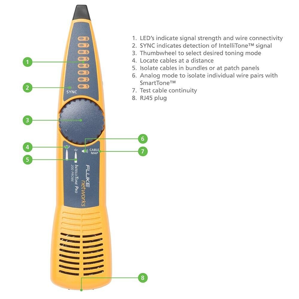 Fluke Networks 2084131 MT-8200-63A IntelliTone 200 Probe Coax RJ11 RJ45 TP POTS