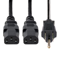 StarTech PXT101Y10 10Ft Computer Power Cord NEMA5-15P to 2 C13 Y Plug Cable