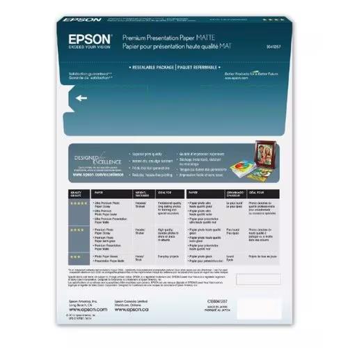 Epson S041260 50 Sheet 1.7"x16.5" A3 Matte Heavy Premium Presentation Paper Whte