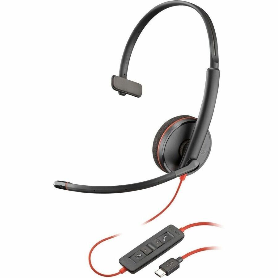 HP Poly 8X214A6 Blackwire 3210 Monaural USB-C Headset +USB-C/A Adapter (Bulk)